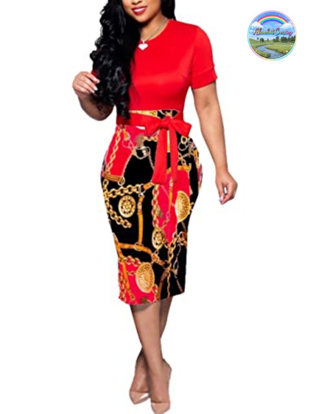 Women Midi Bodycon Dress Short Sleeve Pencil Work Office Casual